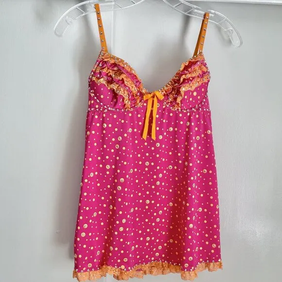 Victoria's Secret Babydoll VTG Sexy Little Things Size 34B Pink Orange Ruffle