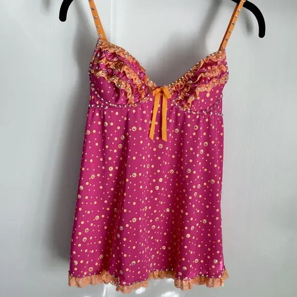 Victoria's Secret Babydoll VTG Sexy Little Things Size 34B Pink Orange Ruffle