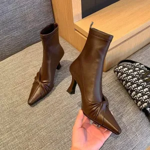 VougeVamp Patent Leather Ankle Boots – Luxury Bow Detail Winter Boots for Weddings & Parties