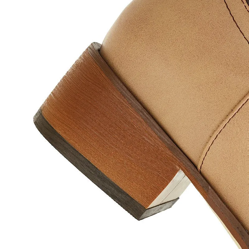 Western Boots For Womens Mid Calf Boots Embroider Floral Print- Tan/Brown Roper Cowgirl Boots
