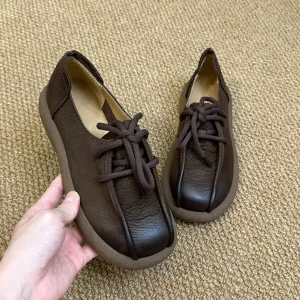 Women Autumn Retro Fashion Leather Lace-Up Flat Casual Shoes