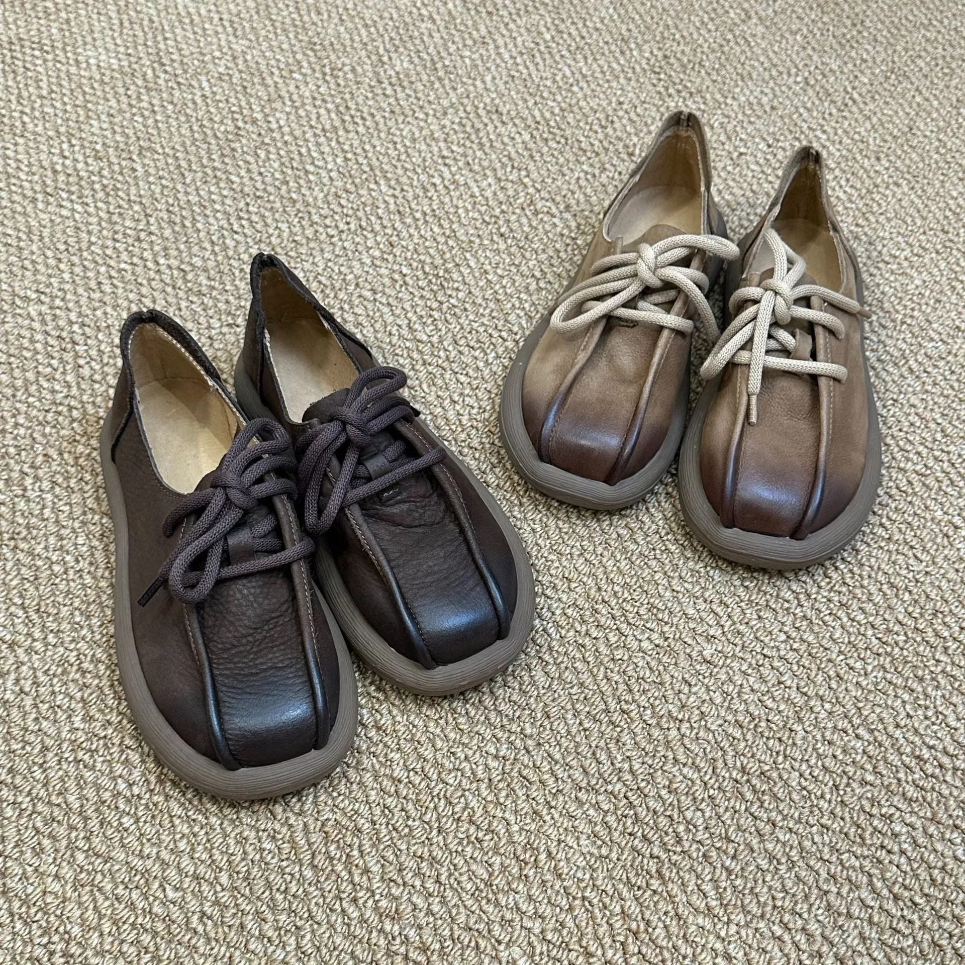 Women Autumn Retro Fashion Leather Lace-Up Flat Casual Shoes