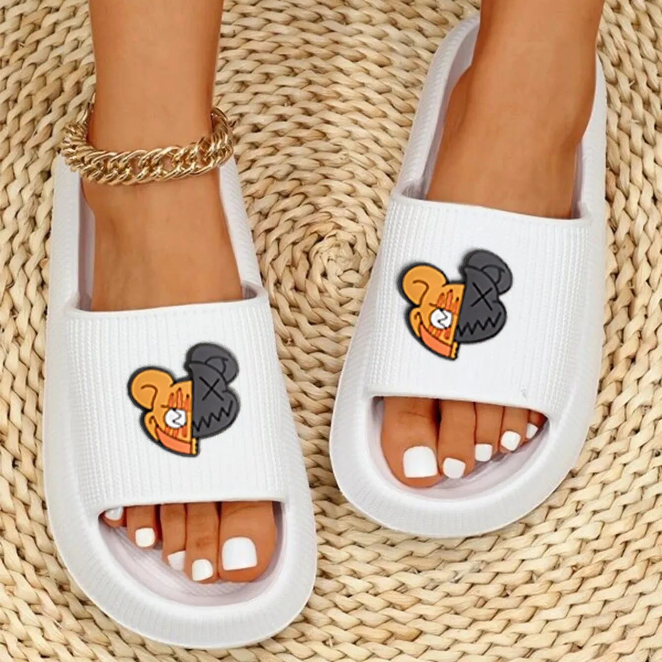 Women Cartoon Bear Decor Beach Slippers