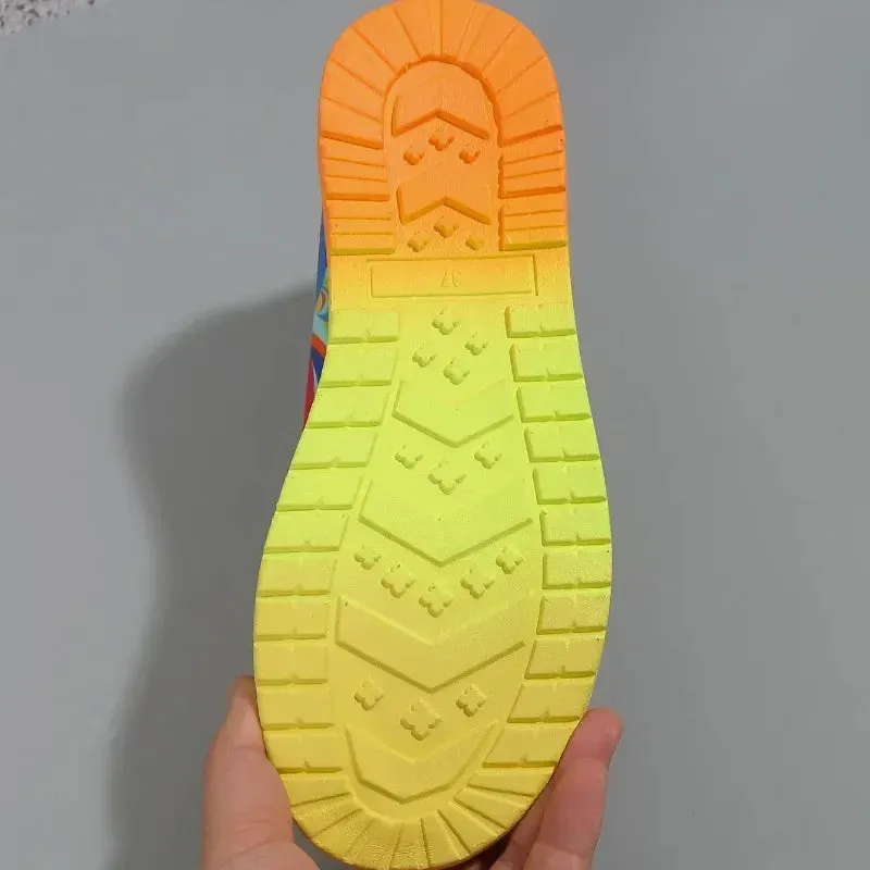 Women Ethnic Rainbow Canvas Shoes Autumn New Casual Daily Ladies Flat Shoes Round Toe Multi-Color Print Lace-up Sneakers