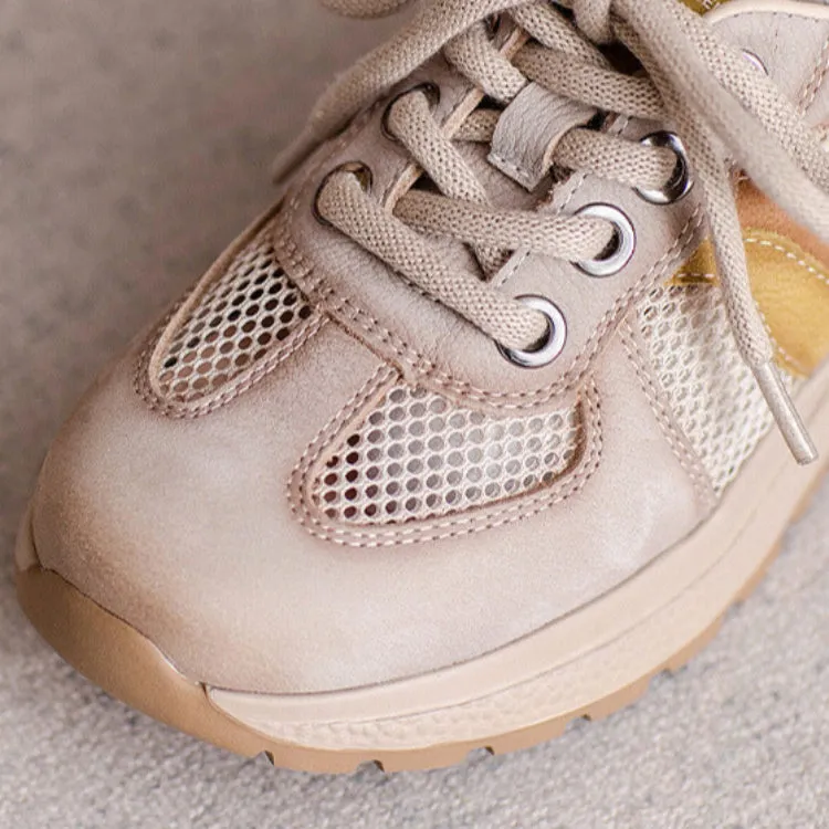 Women Fashion Patchwork Leather Hollow Mesh Casual Shoes