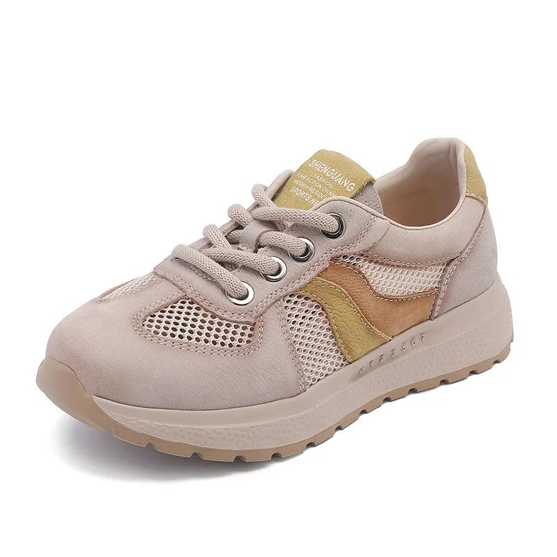 Women Fashion Patchwork Leather Hollow Mesh Casual Shoes