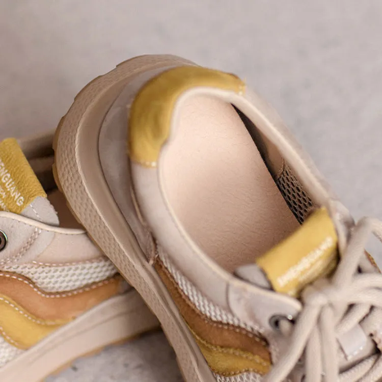 Women Fashion Patchwork Leather Hollow Mesh Casual Shoes