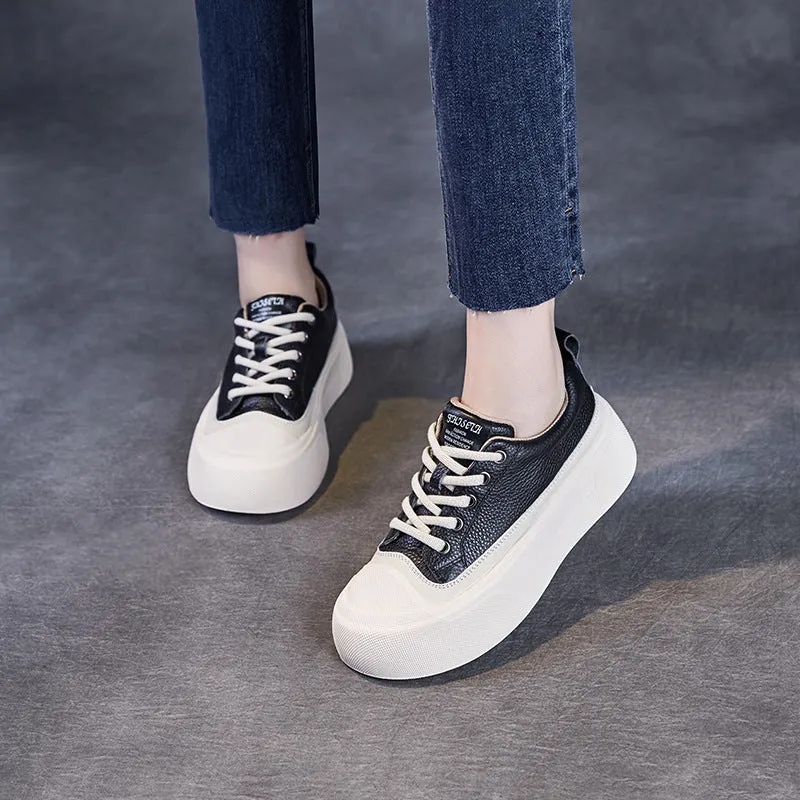Women Fashion Plain Leather Flat Casual Shoes