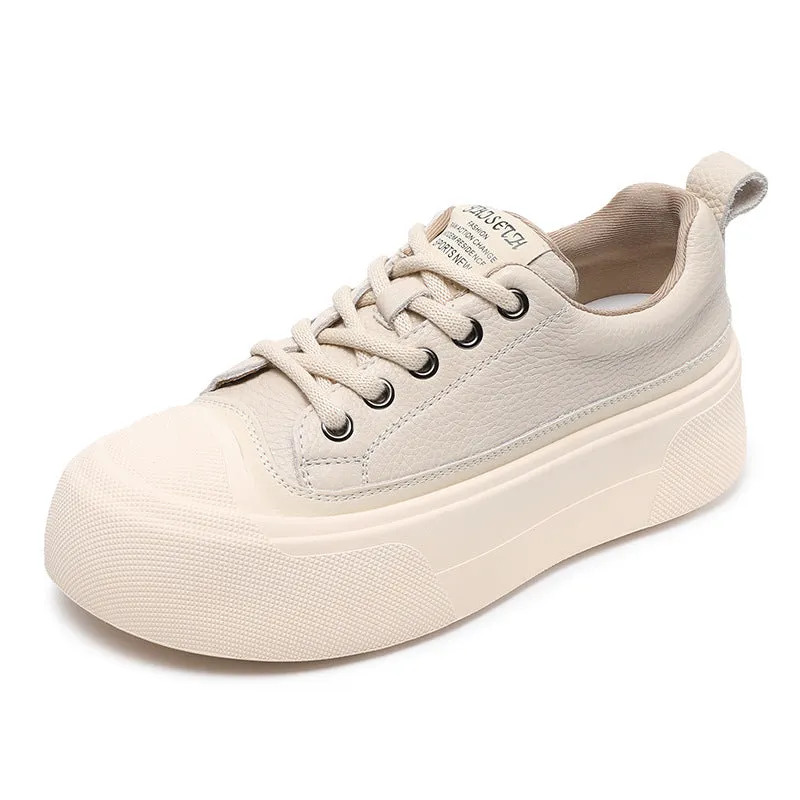 Women Fashion Plain Leather Flat Casual Shoes