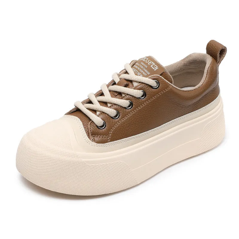 Women Fashion Plain Leather Flat Casual Shoes