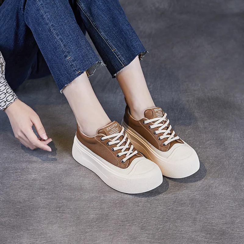 Women Fashion Plain Leather Flat Casual Shoes