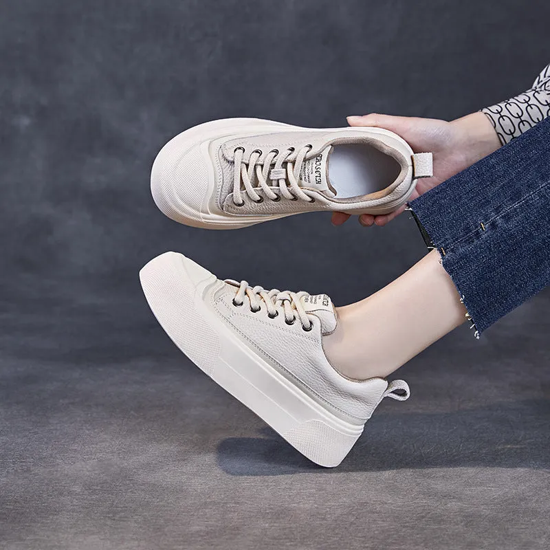 Women Fashion Plain Leather Flat Casual Shoes