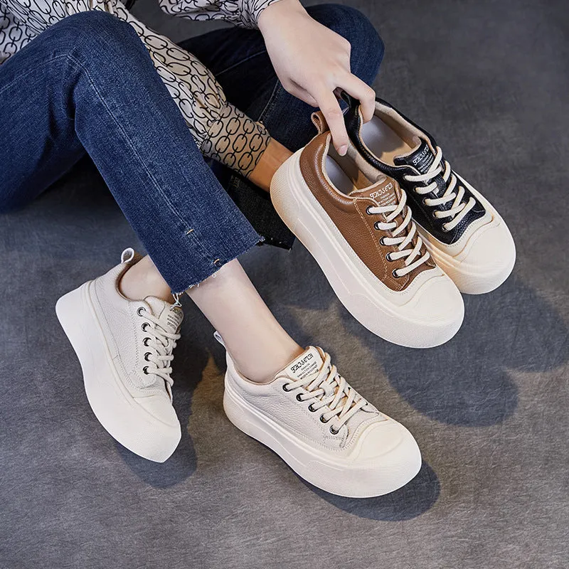 Women Fashion Plain Leather Flat Casual Shoes