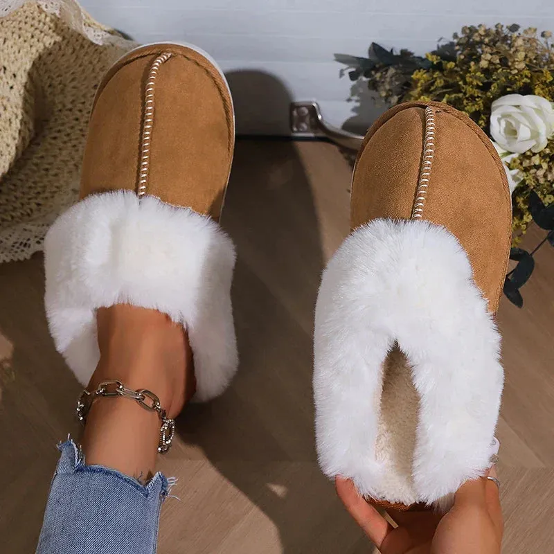 Women Faux Suede Fluffy Furry Home Slides