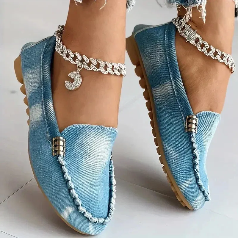 Women Flats Round Toe Thick Bottom Walking Flat Shoes Women New Casual Denim Shoes Spring  Autumn Vintage Chunky Sneakers Women