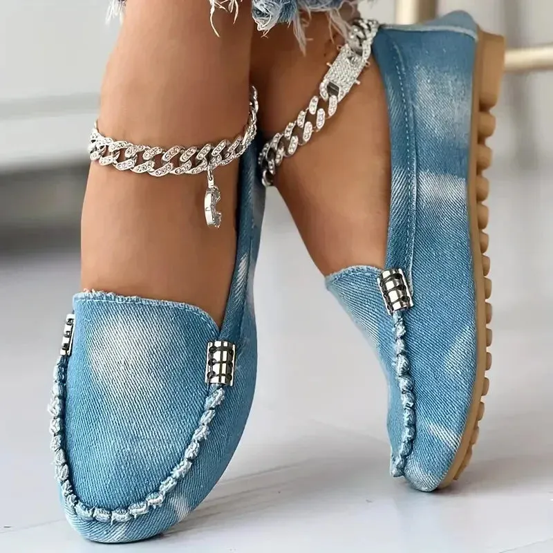 Women Flats Round Toe Thick Bottom Walking Flat Shoes Women New Casual Denim Shoes Spring  Autumn Vintage Chunky Sneakers Women