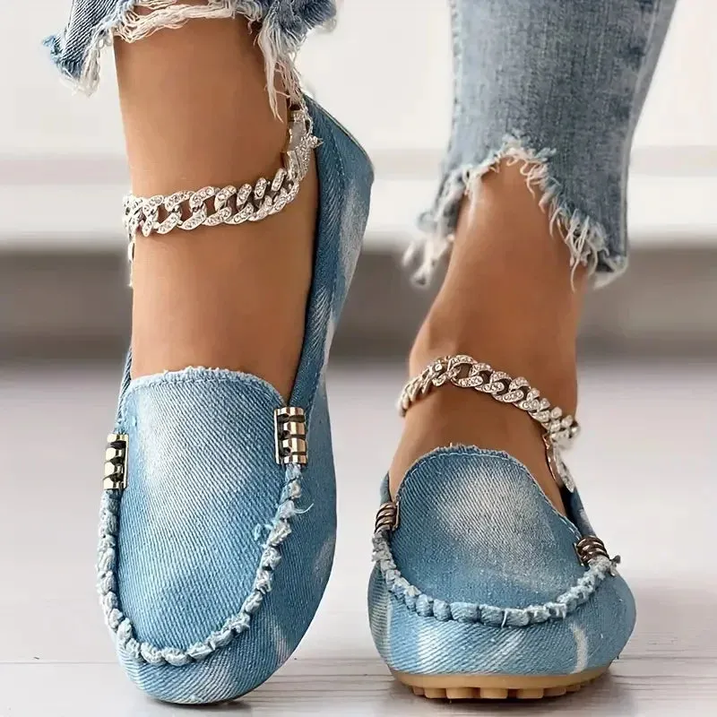 Women Flats Round Toe Thick Bottom Walking Flat Shoes Women New Casual Denim Shoes Spring  Autumn Vintage Chunky Sneakers Women