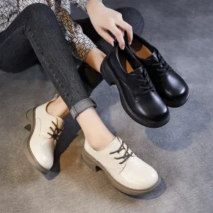 Women Minimalism Soft Leather Chunky Block Casual Shoes