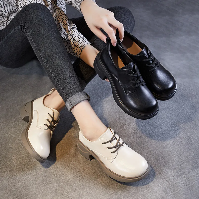 Women Minimalism Soft Leather Chunky Block Casual Shoes