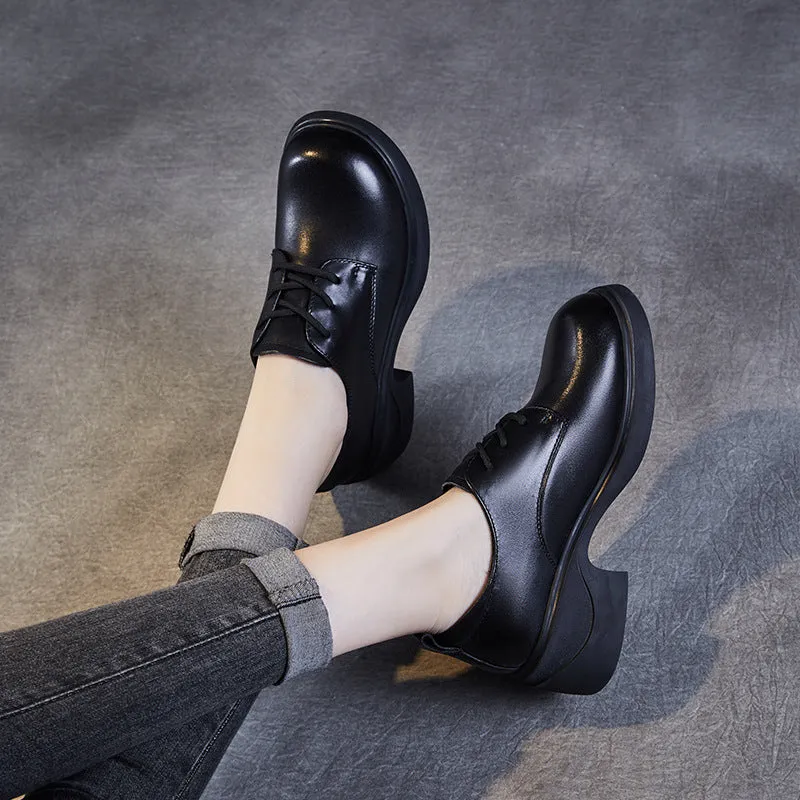 Women Minimalism Soft Leather Chunky Block Casual Shoes