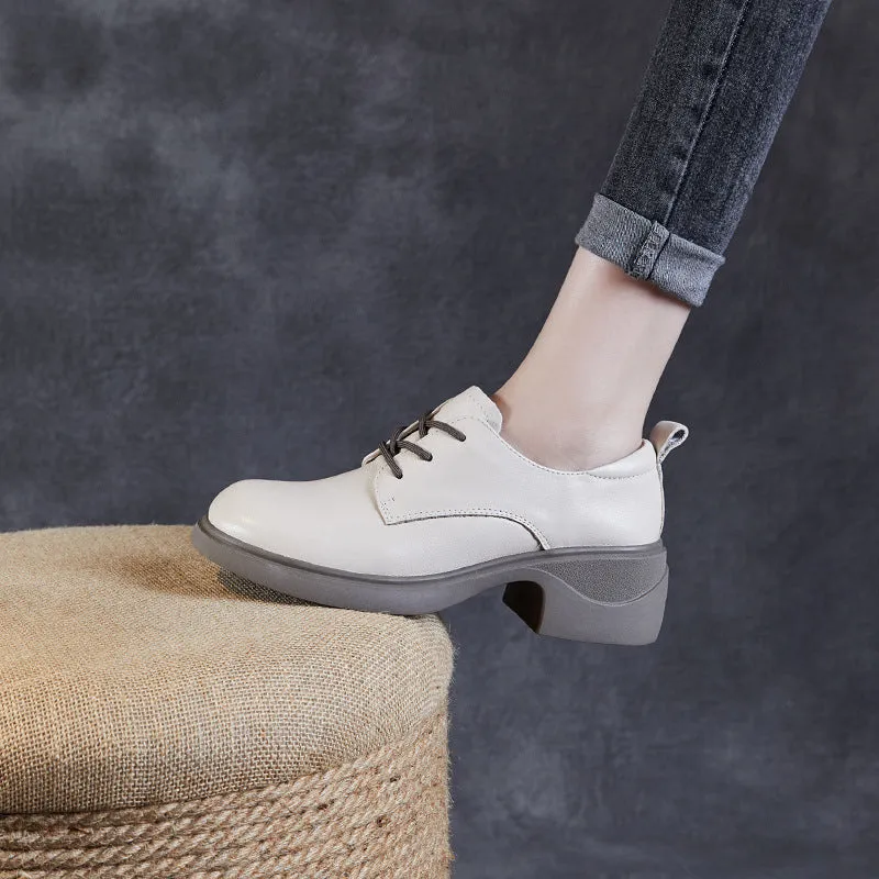 Women Minimalism Soft Leather Chunky Block Casual Shoes