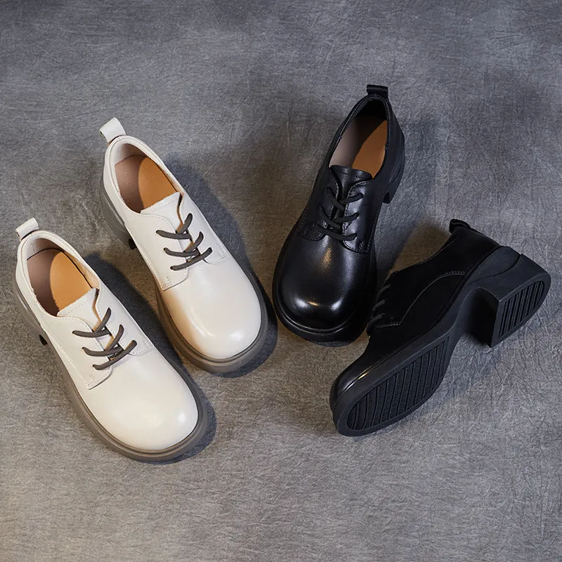 Women Minimalism Soft Leather Chunky Block Casual Shoes