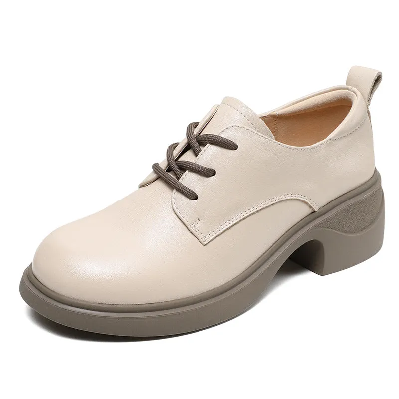 Women Minimalism Soft Leather Chunky Block Casual Shoes