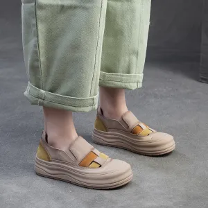 Women Retro Color Matching Soft Leather Casual Shoes