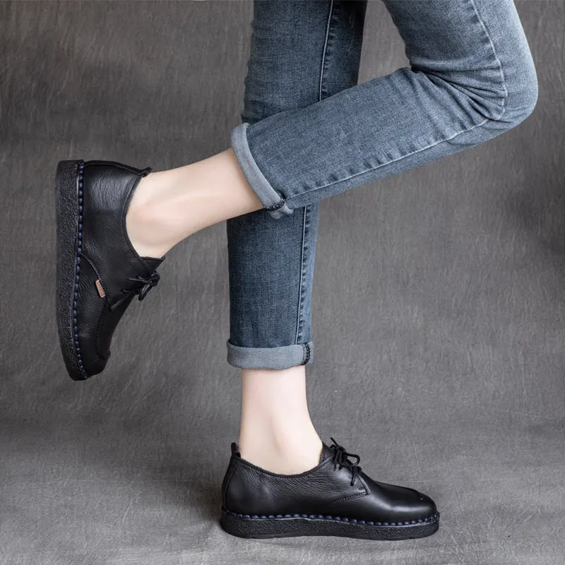 Women Retro Cowhide Handmade Soft Casual Shoes
