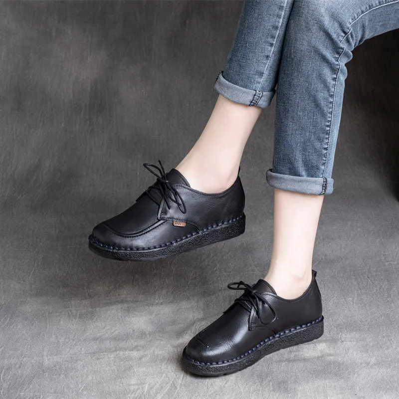 Women Retro Cowhide Handmade Soft Casual Shoes