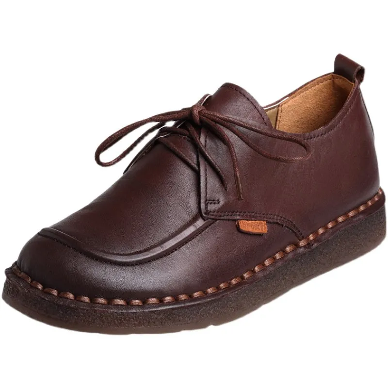 Women Retro Cowhide Handmade Soft Casual Shoes