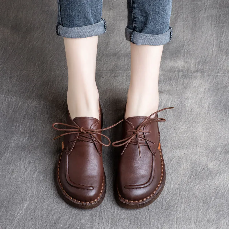 Women Retro Cowhide Handmade Soft Casual Shoes