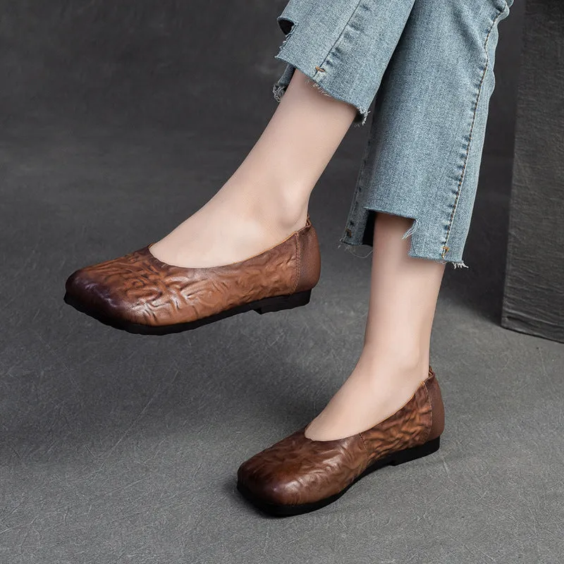 Women Retro Jacquard Leather Casual Flats