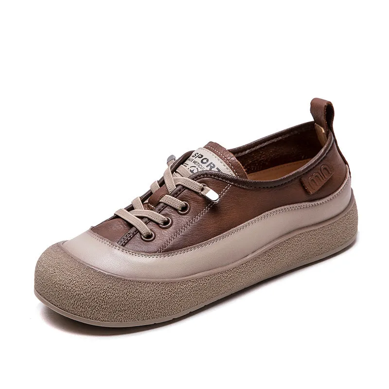 Women Retro Leather Flat Casual Shoes