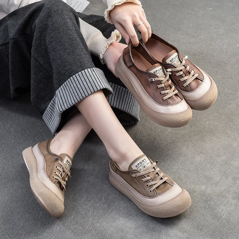 Women Retro Leather Flat Casual Shoes