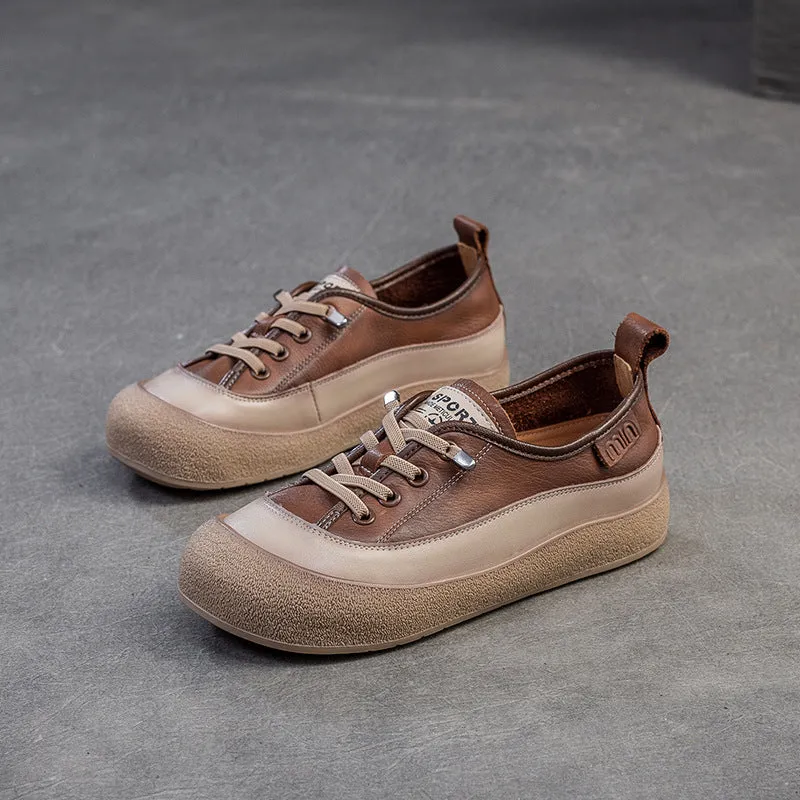 Women Retro Leather Flat Casual Shoes