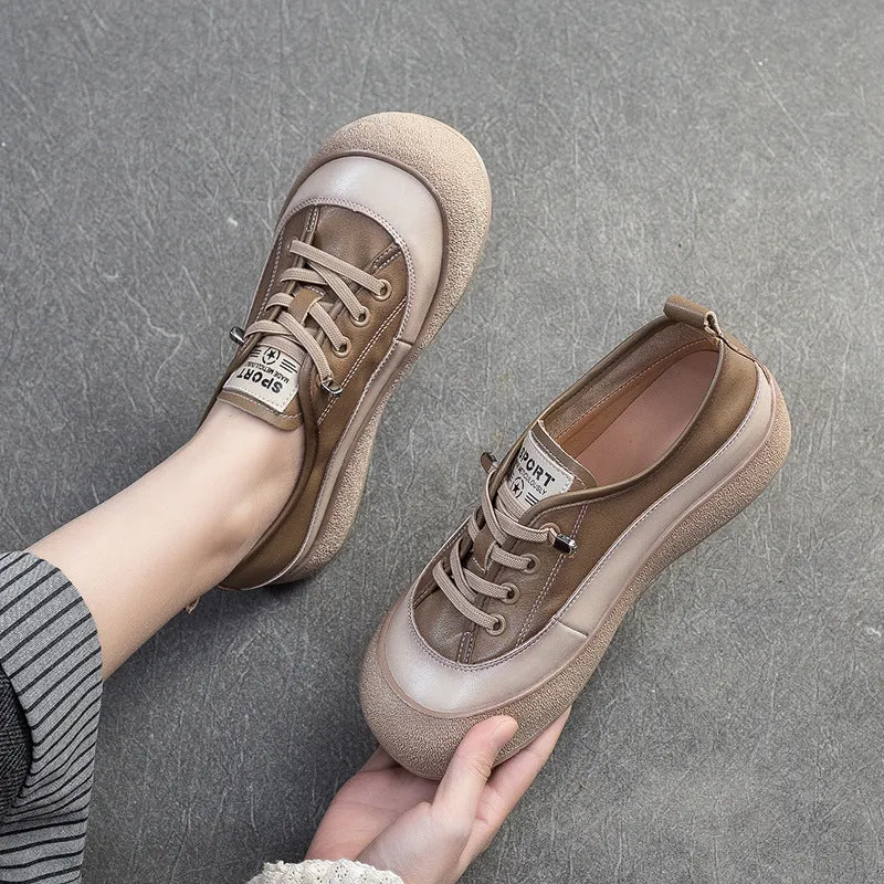 Women Retro Leather Flat Casual Shoes