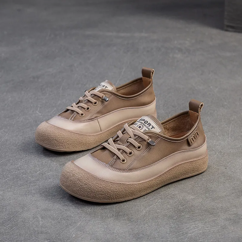Women Retro Leather Flat Casual Shoes