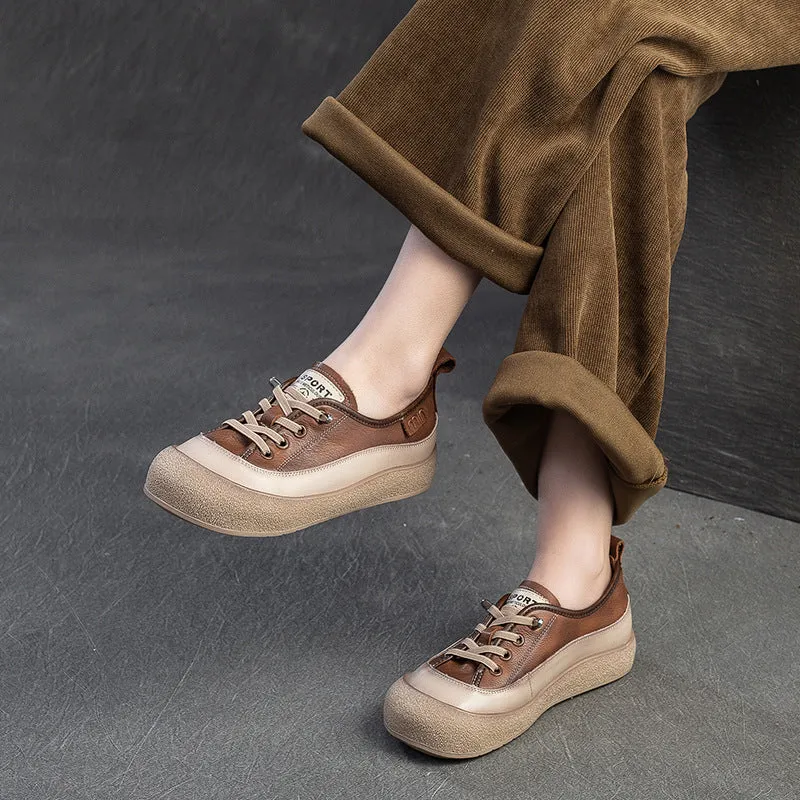 Women Retro Leather Flat Casual Shoes