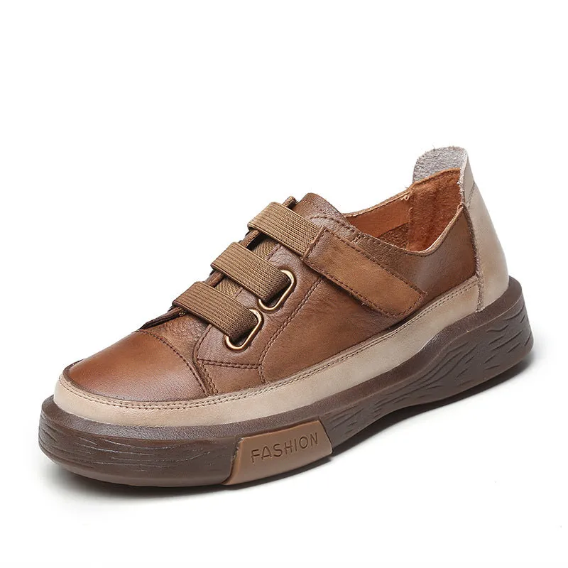 Women Retro Leather Velcro Tape Casual Shoes