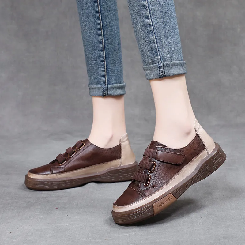 Women Retro Leather Velcro Tape Casual Shoes