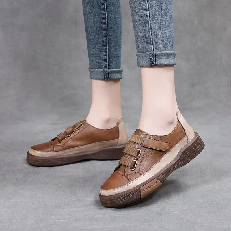 Women Retro Leather Velcro Tape Casual Shoes