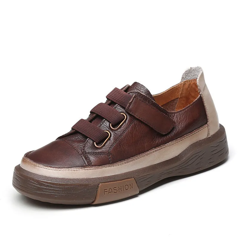 Women Retro Leather Velcro Tape Casual Shoes