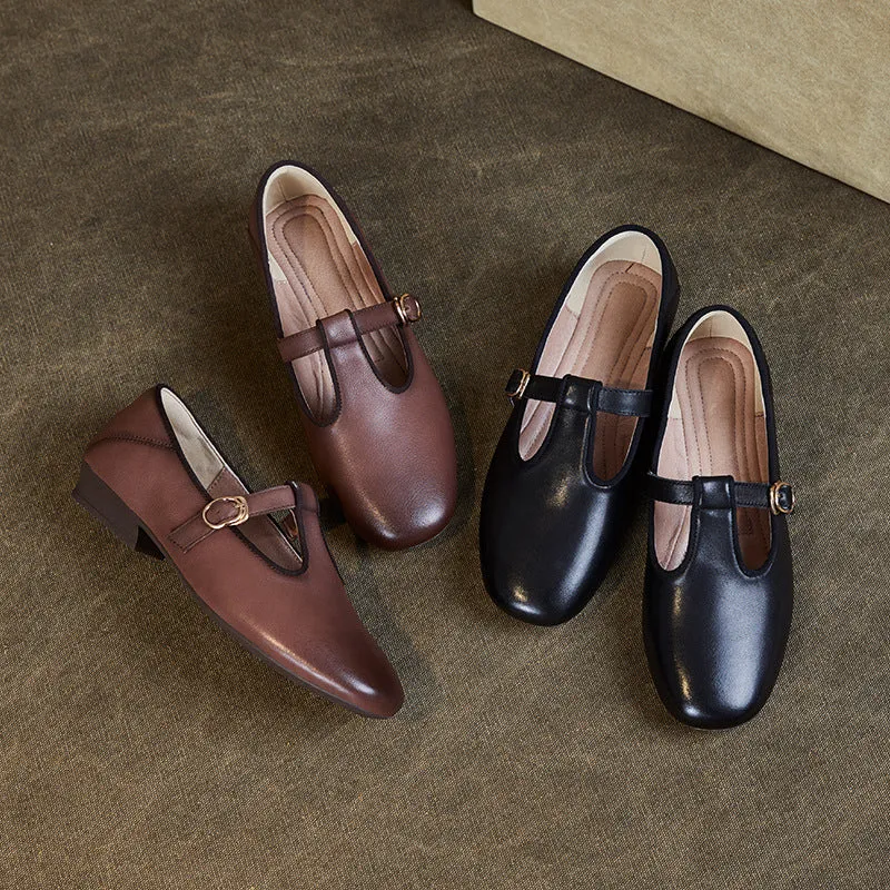 Women Retro Minimalist Leather Buckle Casual Shoes