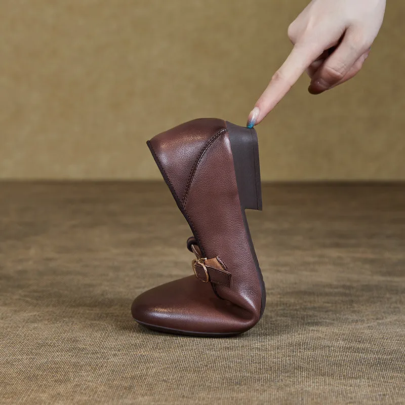 Women Retro Minimalist Leather Buckle Casual Shoes