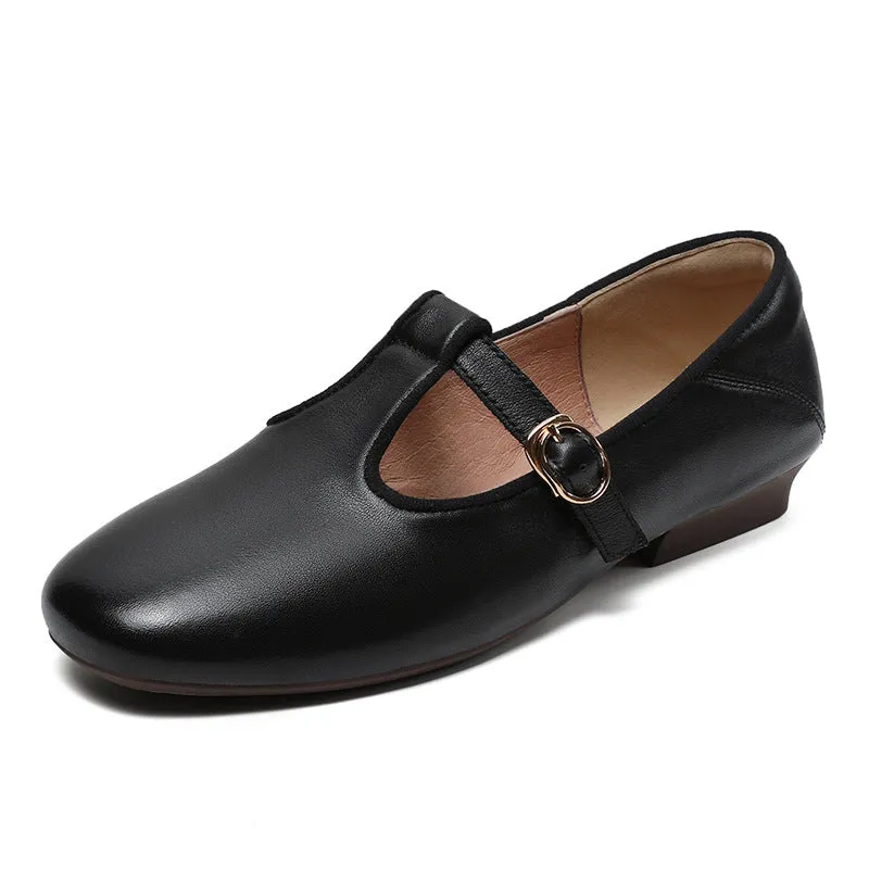 Women Retro Minimalist Leather Buckle Casual Shoes