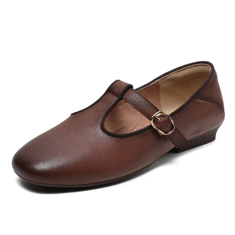 Women Retro Minimalist Leather Buckle Casual Shoes