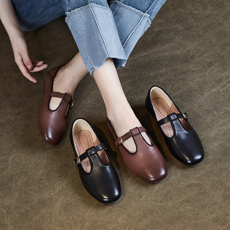 Women Retro Minimalist Leather Buckle Casual Shoes
