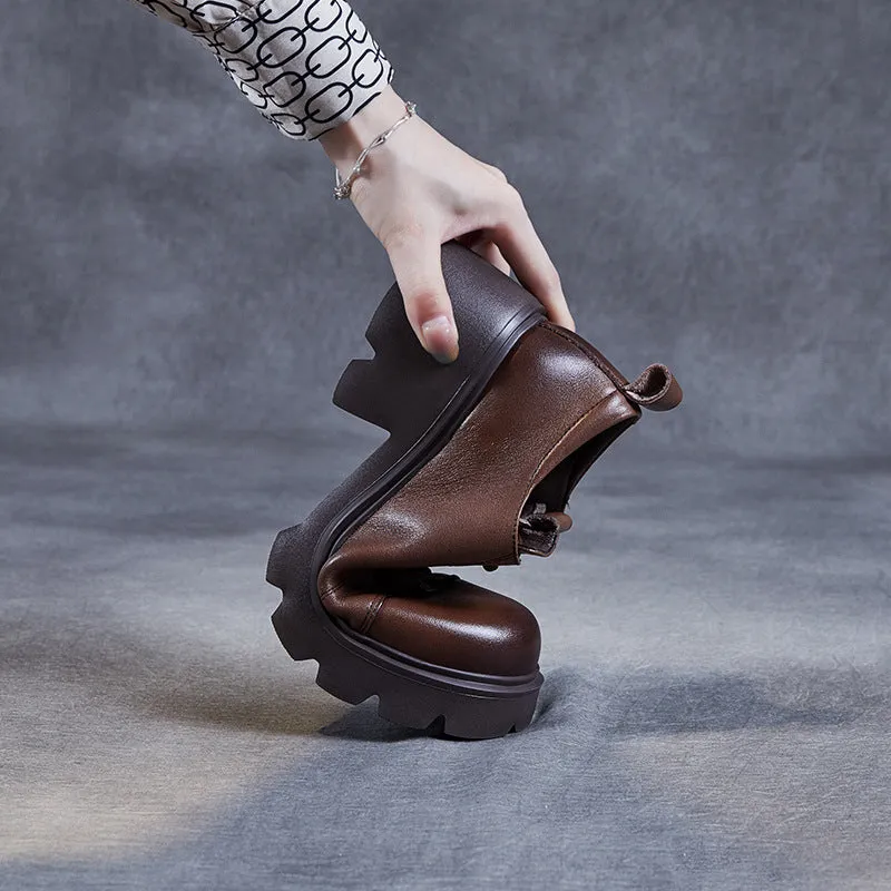 Women Retro Minimalist Leather Chunky Heel Casual Shoes