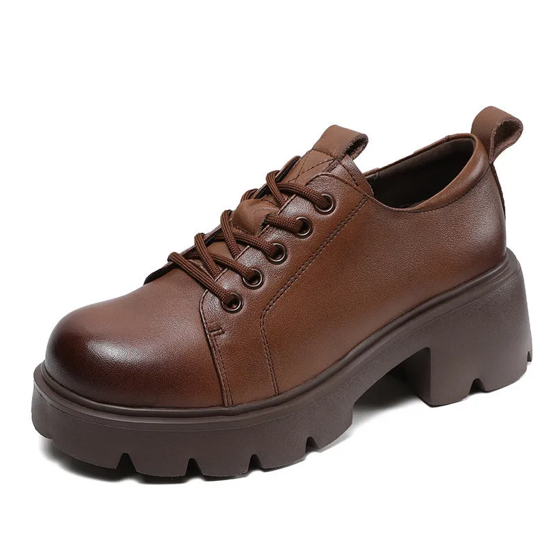 Women Retro Minimalist Leather Chunky Heel Casual Shoes